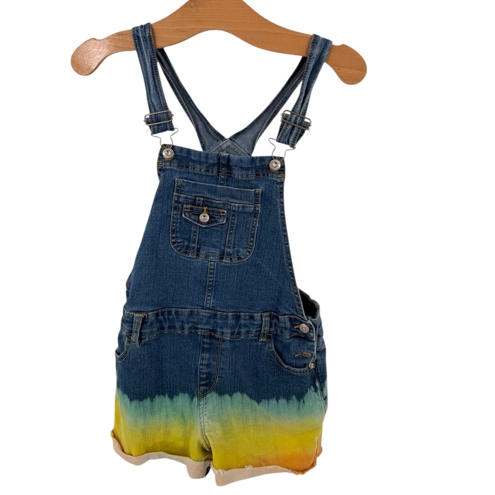 Girls Jordache Girls Overalls Shortalls Blue denim junior size 14–16 Y2K Rainbow